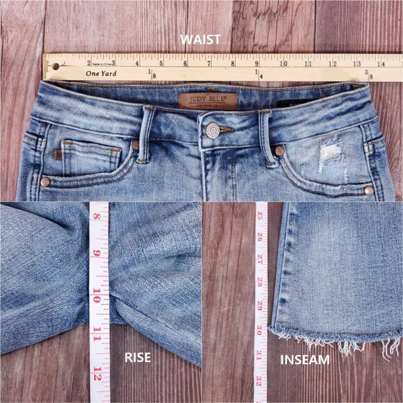 Judy Blue Womens Size 5/27 Flare Fit Distressed Mid Rise Denim Jeans Raw Hem - Picture 11 of 11